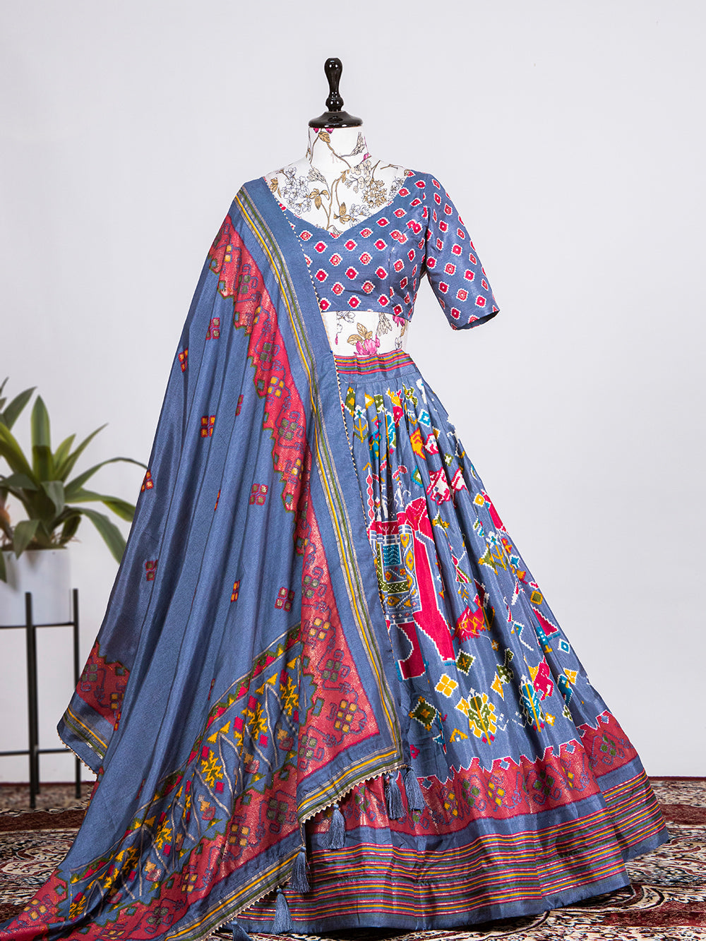Grey Color Haydrabadi Patola Printed Lehenga Clothsvilla