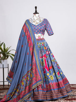 Grey Color Haydrabadi Patola Printed Lehenga Clothsvilla