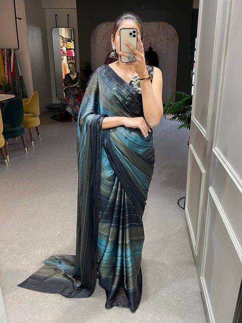 Grey Color Zari Lining Work Rangoli Padding Saree Clothsvilla Main image