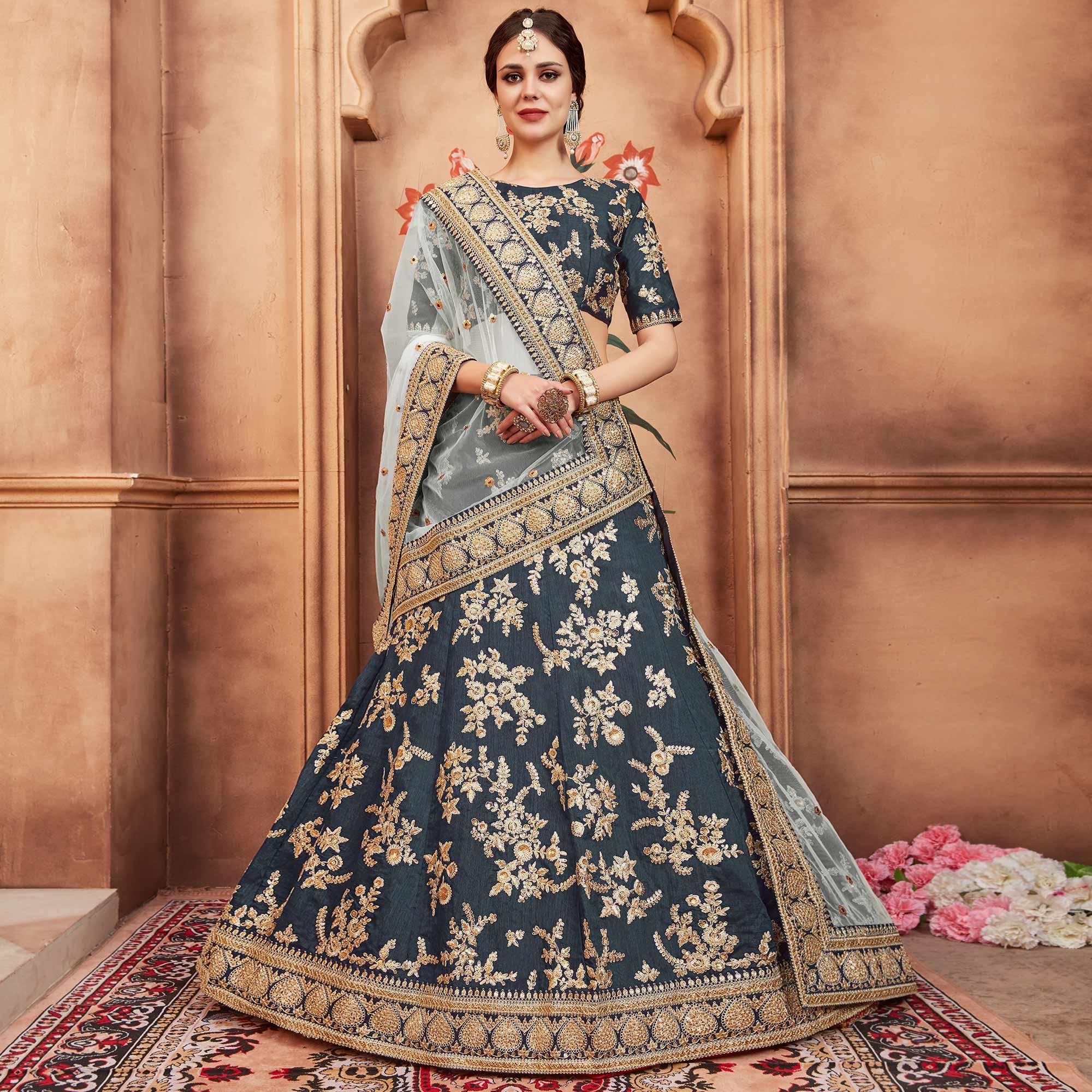 Grey Festive Wear Dori Sequins Work Art Silk Lehenga Choli Clothsvilla