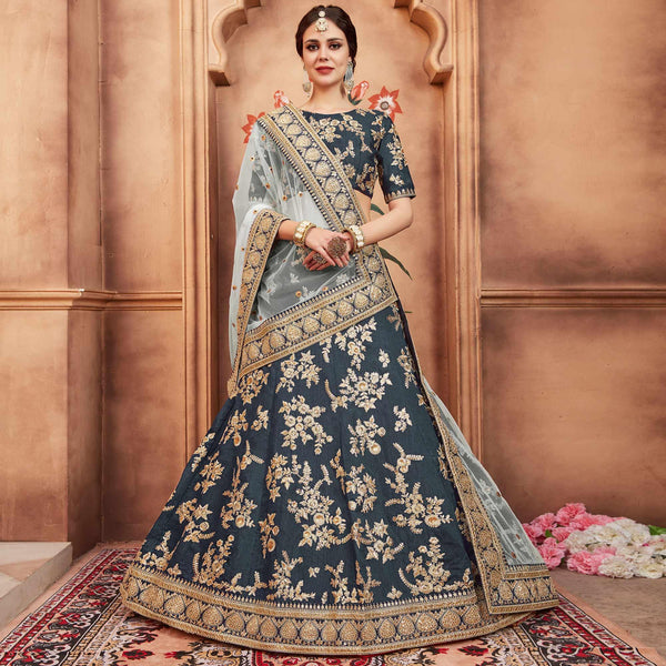 Grey Festive Wear Dori Sequins Work Art Silk Lehenga Choli Clothsvilla