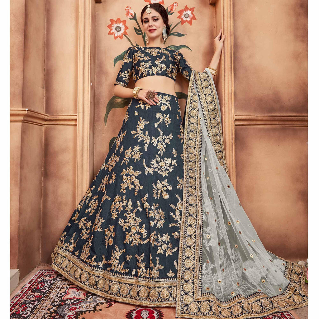 Grey Festive Wear Dori Sequins Work Art Silk Lehenga Choli Clothsvilla