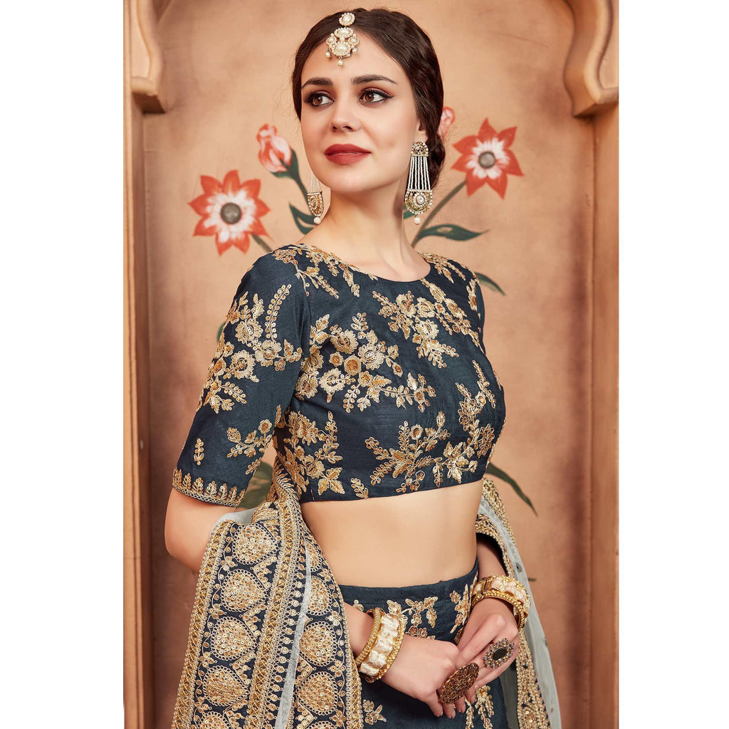 Grey Festive Wear Dori Sequins Work Art Silk Lehenga Choli Clothsvilla