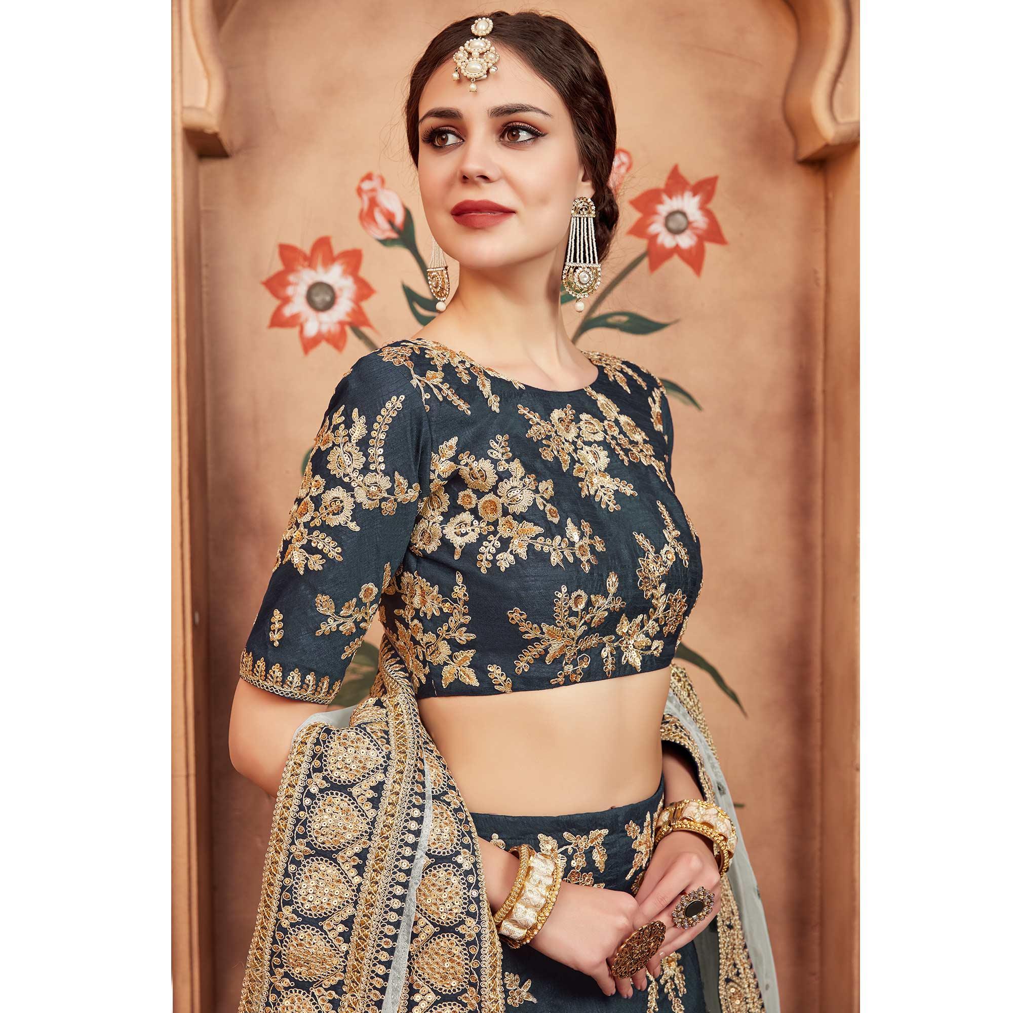Grey Festive Wear Dori Sequins Work Art Silk Lehenga Choli Clothsvilla
