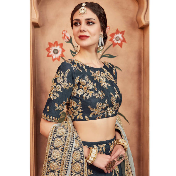 Grey Festive Wear Dori Sequins Work Art Silk Lehenga Choli Clothsvilla