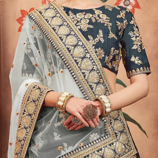 Grey Festive Wear Dori Sequins Work Art Silk Lehenga Choli Clothsvilla