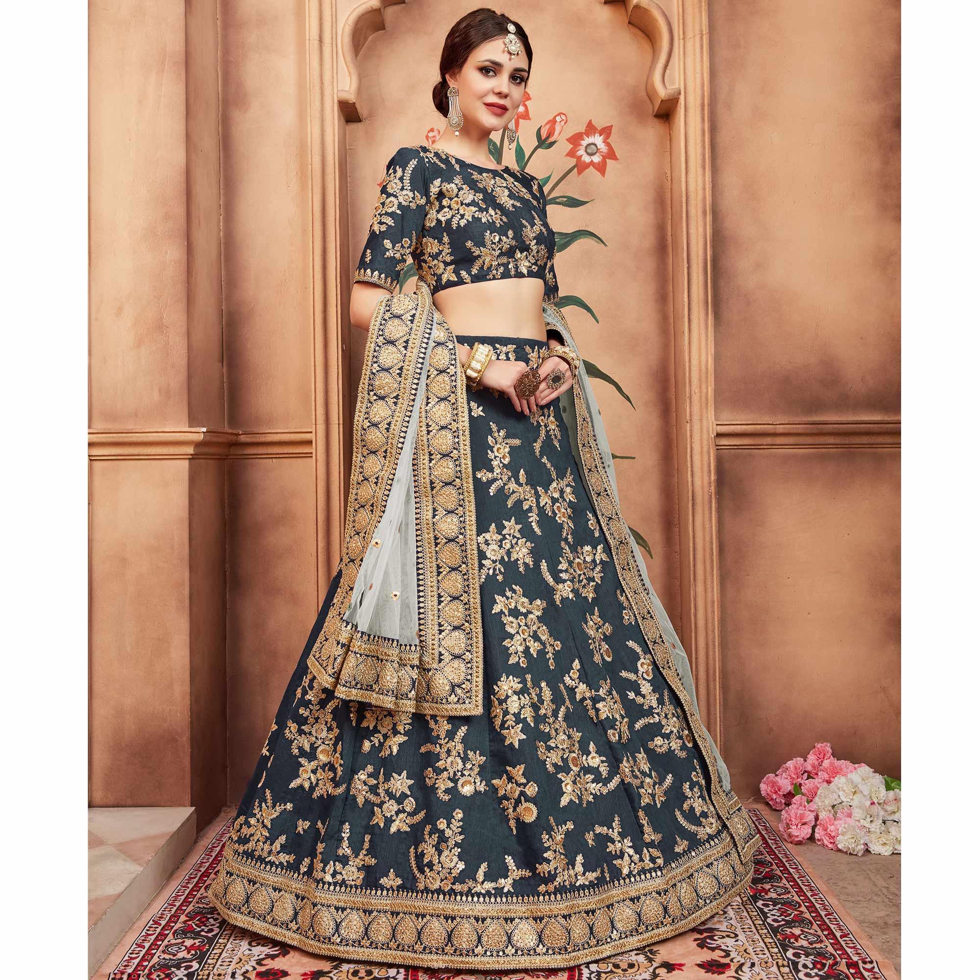 Grey Festive Wear Dori Sequins Work Art Silk Lehenga Choli Clothsvilla