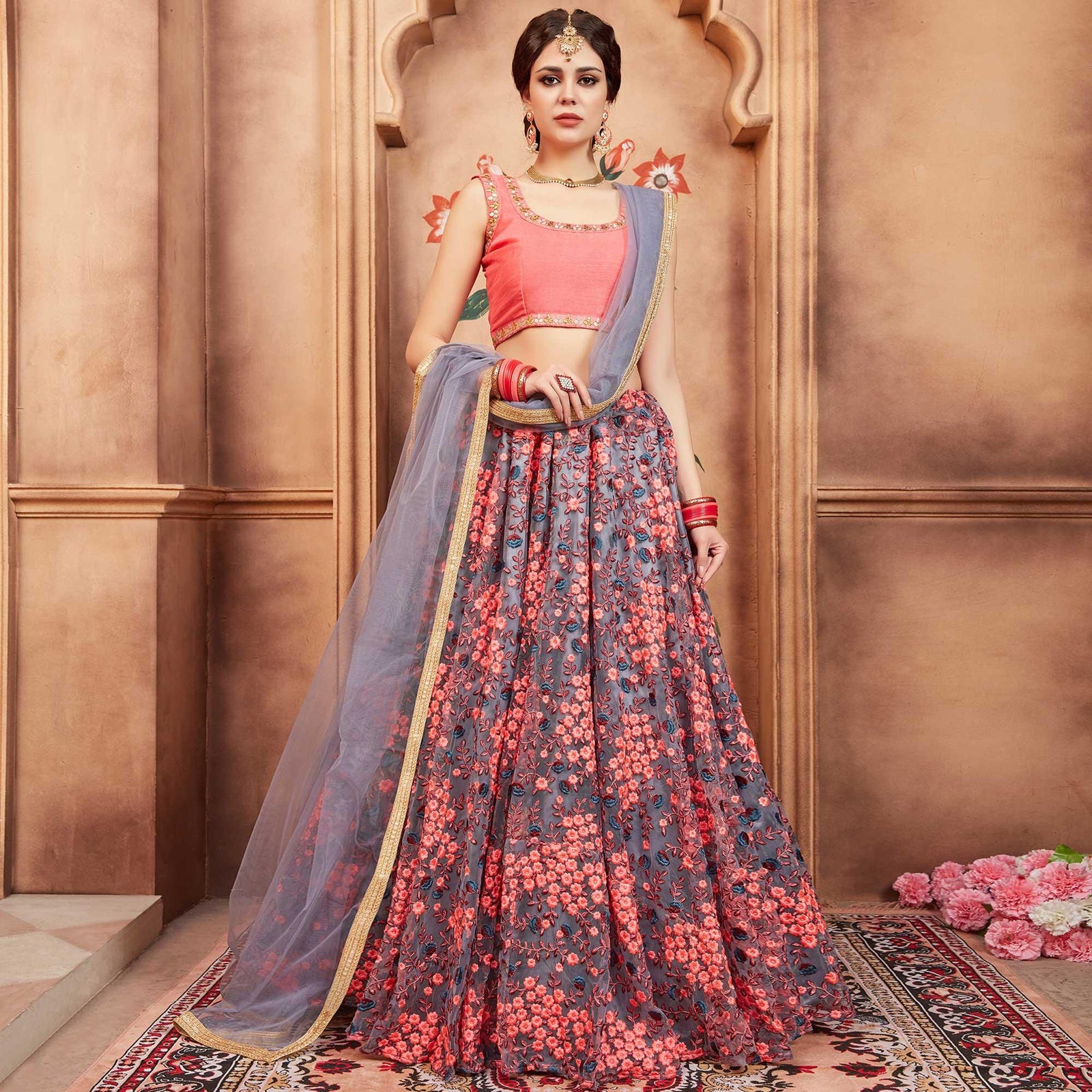 Grey Festive Wear Thread Zari Work Soft Net Lehenga Choli Clothsvilla
