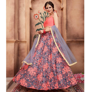 Grey Festive Wear Thread Zari Work Soft Net Lehenga Choli Clothsvilla