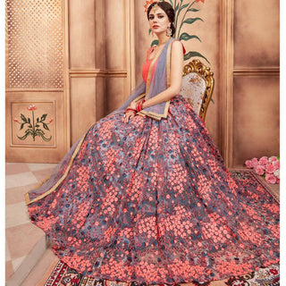 Grey Festive Wear Thread Zari Work Soft Net Lehenga Choli Clothsvilla