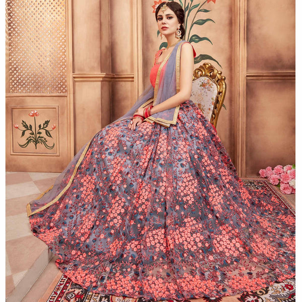 Grey Festive Wear Thread Zari Work Soft Net Lehenga Choli Clothsvilla