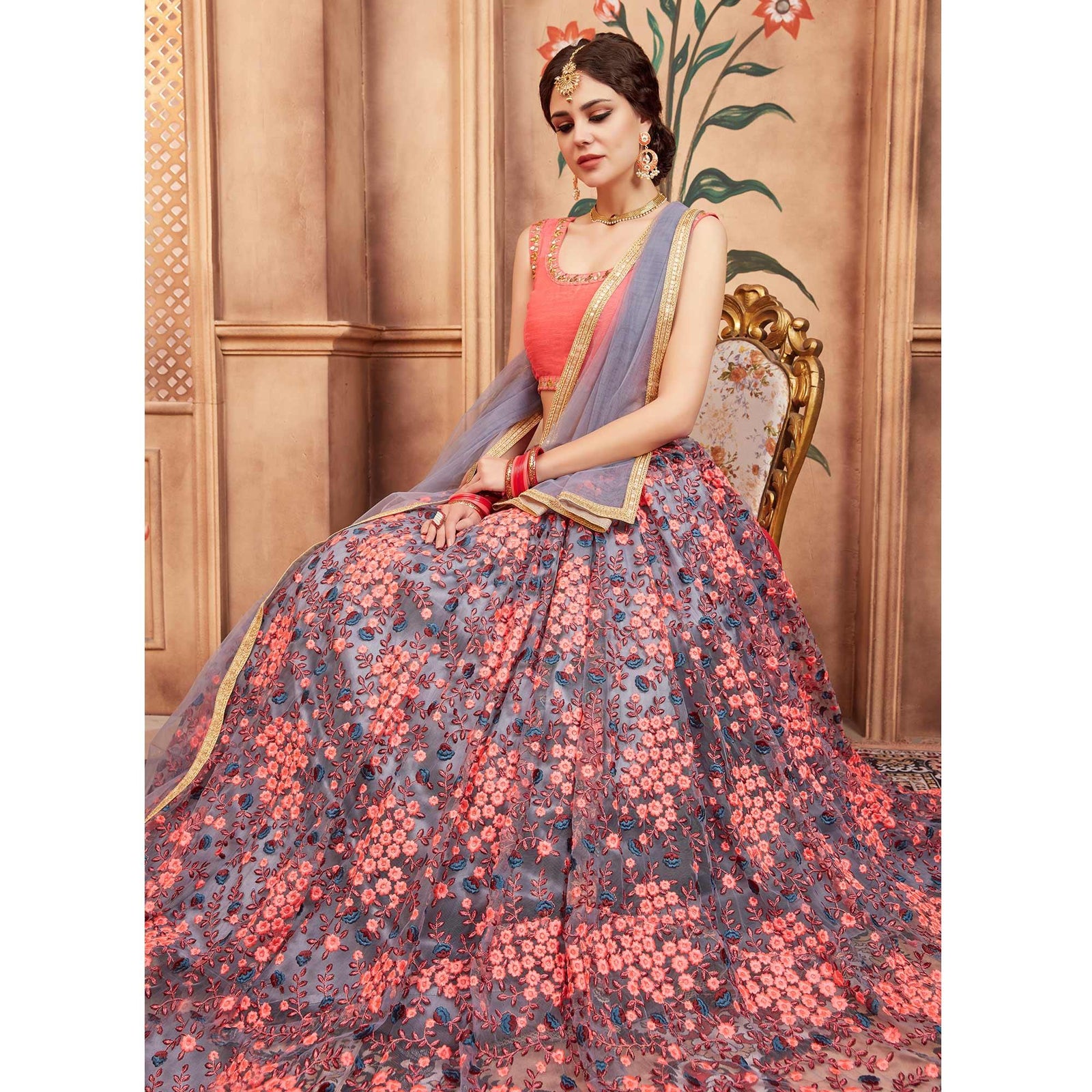 Grey Festive Wear Thread Zari Work Soft Net Lehenga Choli Clothsvilla