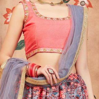 Grey Festive Wear Thread Zari Work Soft Net Lehenga Choli Clothsvilla