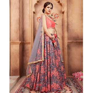 Grey Festive Wear Thread Zari Work Soft Net Lehenga Choli Clothsvilla
