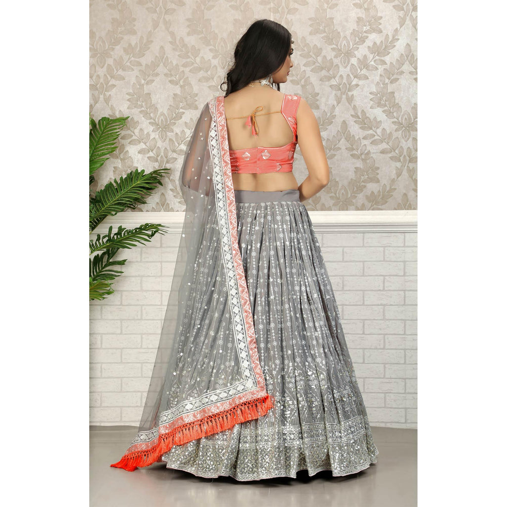 Grey Party Wear Sequins Embroidered Georgette Lehenga Choli Clothsvilla
