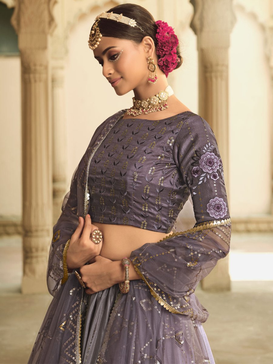 Grey Silk Embroidered Lehenga Choli Clothsvilla