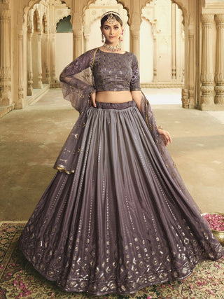 Grey Silk Embroidered Lehenga Choli Clothsvilla