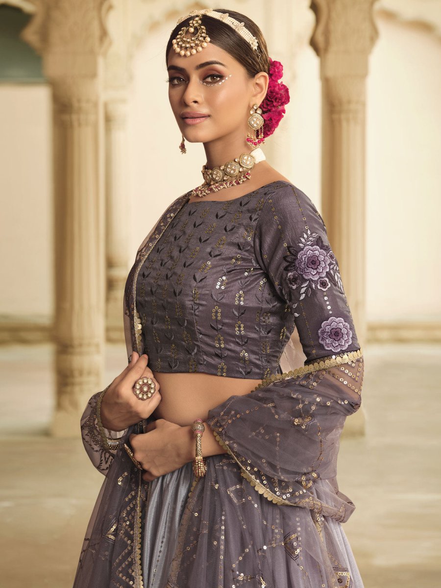 Grey Silk Embroidered Lehenga Choli Clothsvilla
