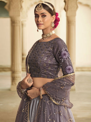 Grey Silk Embroidered Lehenga Choli Clothsvilla