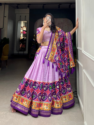 Lavender Color Patola Print With Foil Work Tussar Silk Lehenga Choli ClothsVilla