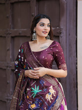 Load image into Gallery viewer, Wine Color Printed With Foil Work Dola Silk Lehenga Choli ClothsVilla.com