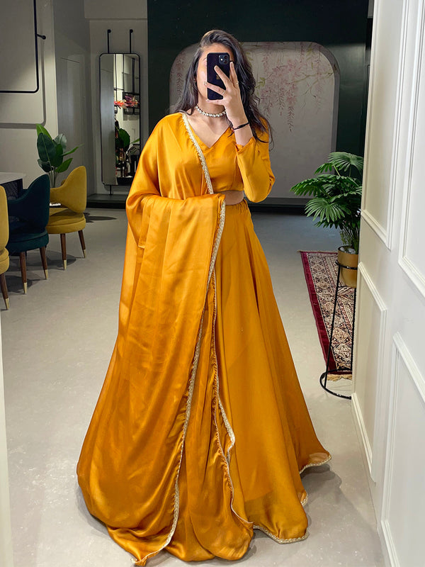 Mustard Color Rangoli Silk Haldi Rasam Lehenga Choli Set Clothsvilla
