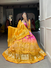 Load image into Gallery viewer, Yellow Color Bandhej Printed Gaji Silk Haldi Rasam Chaniya Choli ClothsVilla.com
