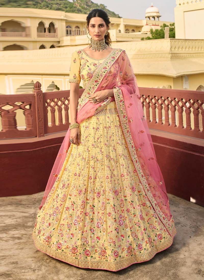 Haldi Special Yellow Zari And Stone Work Organza Lehenga Clothsvilla Main image