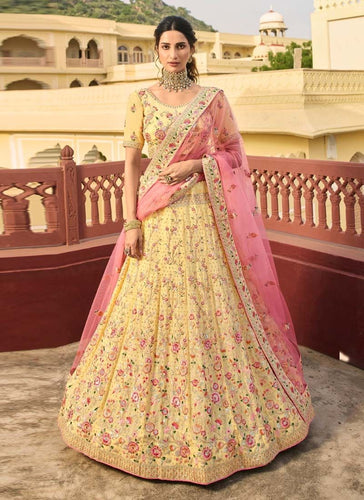 Haldi Special Yellow Zari And Stone Work Organza Lehenga Clothsvilla