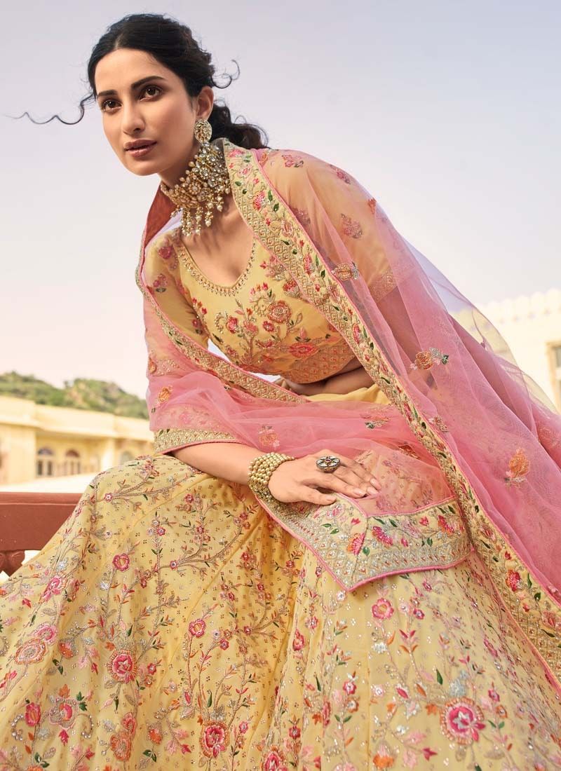 Haldi Special Yellow Zari And Stone Work Organza Lehenga Clothsvilla