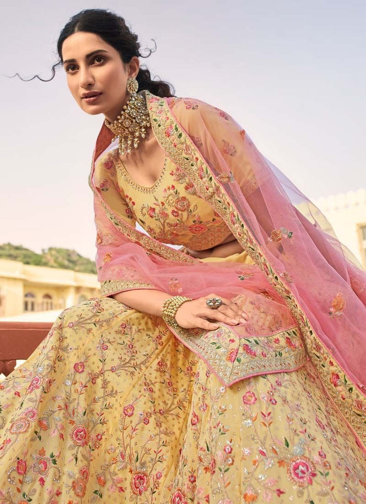 Buy Designer Printed Yellow Printed Organza Lehenga With Blouse and Dupatta  , Party Wear Dress,lehenga for Haldi,haldi Outfit, Yellow Outfit Set Online  in India - Etsy