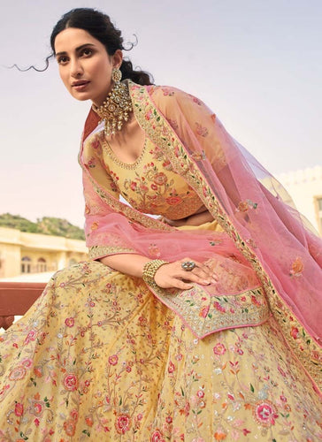 Haldi Special Yellow Zari And Stone Work Organza Lehenga Clothsvilla