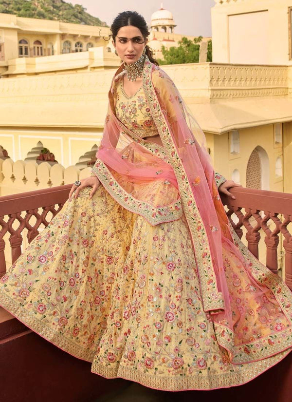Haldi Special Yellow Zari And Stone Work Organza Lehenga Clothsvilla