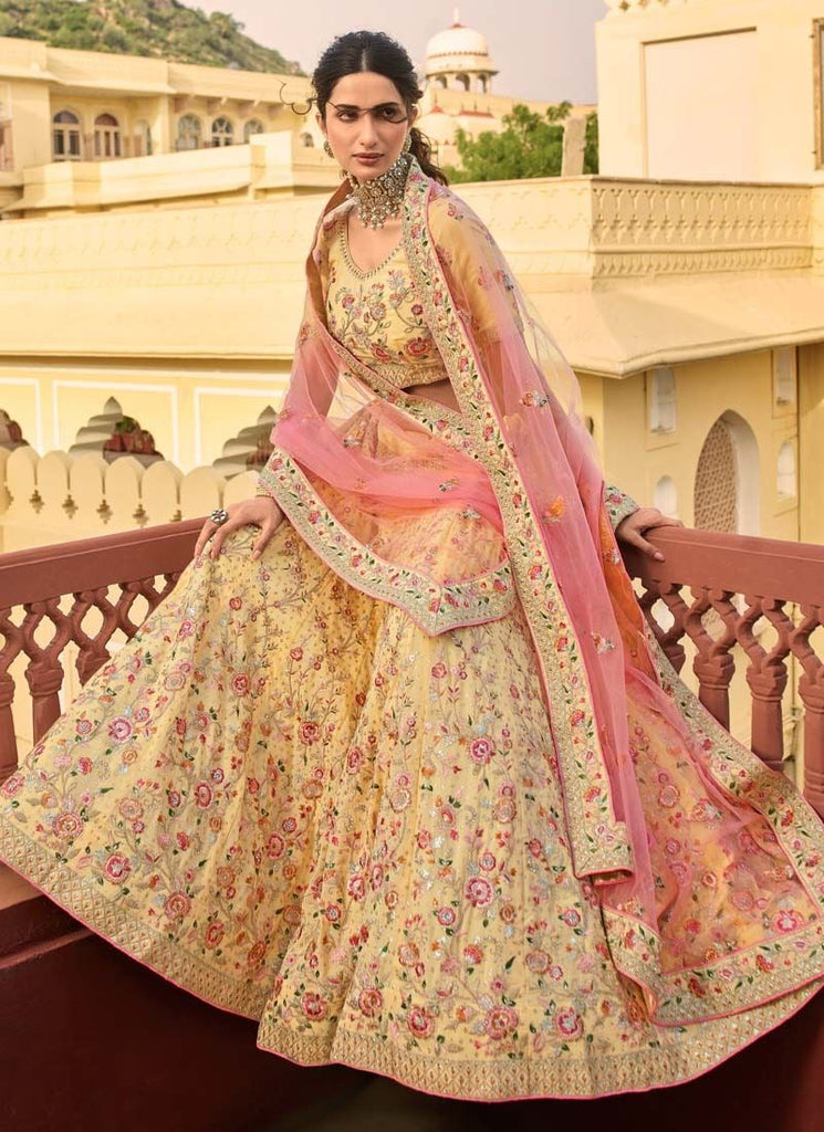 Haldi Special Yellow Zari And Stone Work Organza Lehenga Clothsvilla