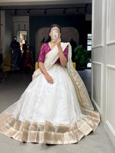 Load image into Gallery viewer, White Color Zari Weaving Work Organza Lehenga Choli ClothsVilla.com