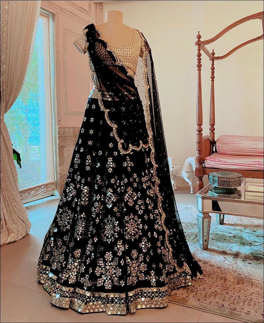 Black Faux Georgette Lehenga Choli with Heavy Sequins Work ClothsVilla