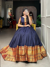 Load image into Gallery viewer, Navy Blue Color Zari Weaving Work Narayan Pet (Cotton) Dress Clothsvilla
