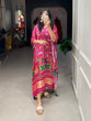 Load image into Gallery viewer, Pink Color Ikkat Patola Printed Gaji Silk Kaftan ClothsVilla