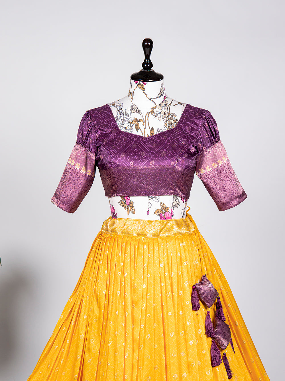 Yellow Color Weaving Work With Digital Print Jacquard Silk Half Saree Lehenga Choli ClothsVilla.com