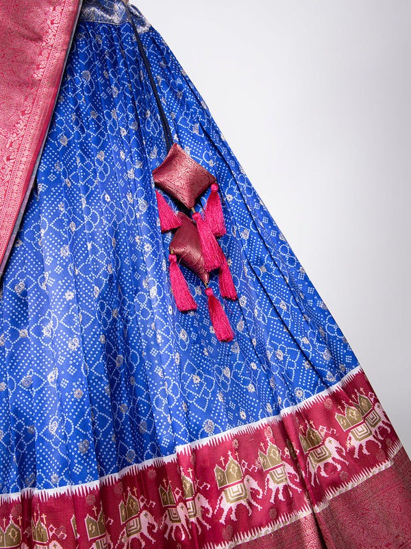 Blue Color Weaving Work With Digital Print Jacquard Silk Pattu Lehenga Choli ClothsVilla.com