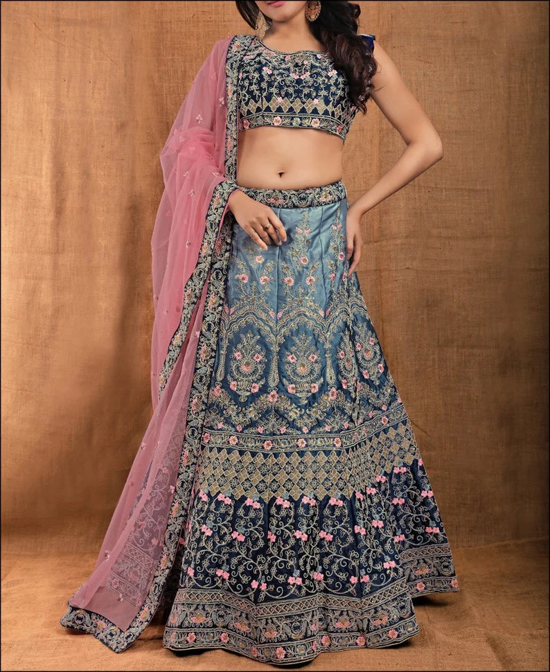 Grey color Silk Lehenga Choli with heavy Embroidery Work ClothsVilla