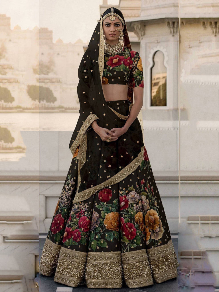 Gorgeous Black Colored Partywear Designer Embroidered Lehenga Choli ClothsVilla