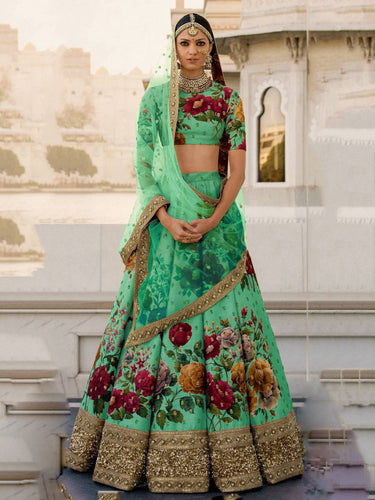 Green Printed Lehenga Choli Indian Traditional Wedding Wear