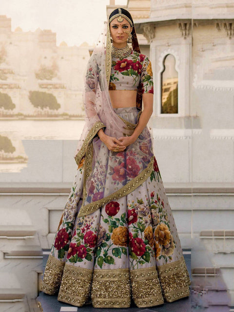 Gorgeous Gray Colored Partywear Designer Embroidered Lehenga Choli ClothsVilla Main image