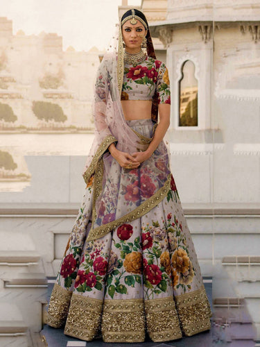 Gorgeous Gray Colored Partywear Designer Embroidered Lehenga Choli ClothsVilla