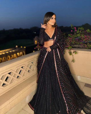 Glittering Black Color Georgette Designer Lehenga Choli Clothsvilla