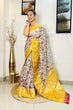Load image into Gallery viewer, Banarasi Silk Floral Printed Contrast Woven Saree Mustard Yellow Clothsvilla