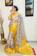 Load image into Gallery viewer, Banarasi Silk Floral Printed Contrast Woven Saree Mustard Yellow Clothsvilla