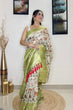 Load image into Gallery viewer, Banarasi Silk Floral Printed Contrast Woven Saree Pastel Green Clothsvilla