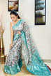 Load image into Gallery viewer, Banarasi Silk Floral Printed Contrast Woven Saree Powder Blue Clothsvilla
